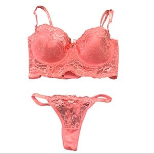 Pink Lace Bra & Thong Lingerie Set